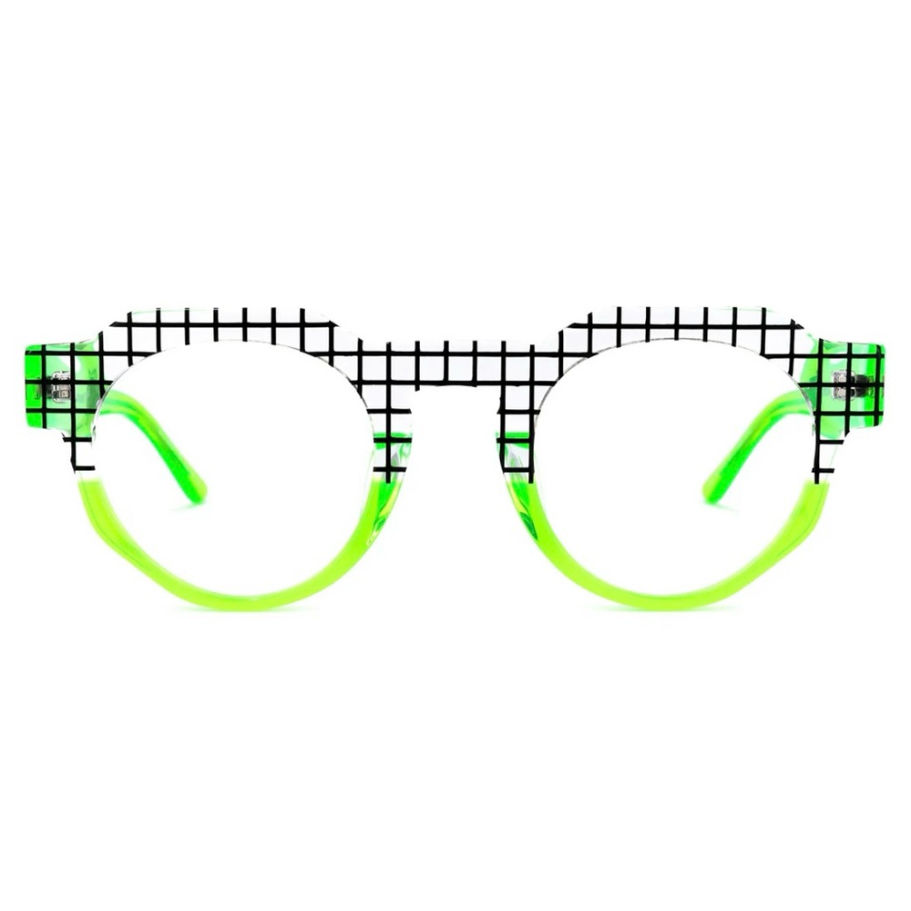 Glasses Frames, Medium Square Retro Green & Black w/Rx Lenses